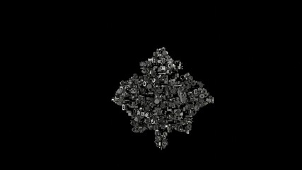 3d rendering mechanical parts in shape of symbol of maple leaf isolated on black background