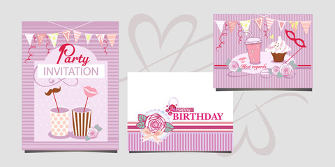 happy birthday cards for girls with sweets, party invitation