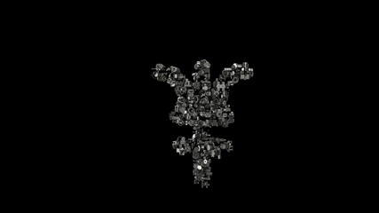 3d rendering mechanical parts in shape of symbol of Neptune symbol isolated on black background