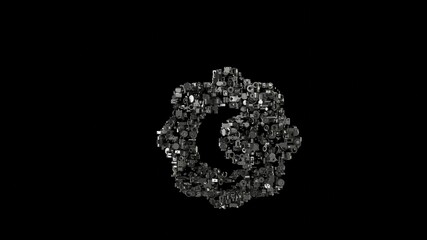3d rendering mechanical parts in shape of symbol of night mode isolated on black background