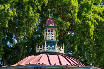 Ornate wrought iron on the roof of memorial band rotunda at Queens Park in Maryborough, Queensland 