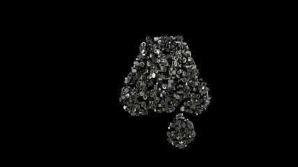 3d rendering mechanical parts in shape of symbol of nose isolated on black background