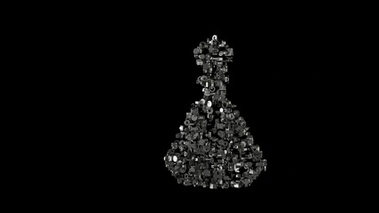 3d rendering mechanical parts in shape of symbol of perfume bottle glass isolated on black background