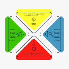 Flat colorful vector infographic from 4 steps. Universal infographics business concept for presentation, report, workflow, strategy, start-up. Business data visualization.