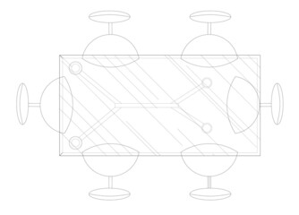 2D CAD plan drawing various sizes and designs of dining table and discussion table set complete with chairs. Drawings come in black and white. The drawing is normally drawn by an architect or interior