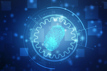 Fingerprint integrated in a printed circuit, releasing binary codes. fingerprint Scanning Identification System. Biometric Authorization and Business Security Concept