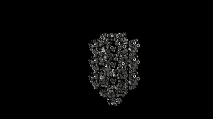 3d rendering mechanical parts in shape of symbol of traffic lights isolated on black background