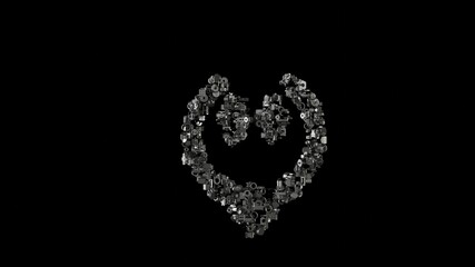 3d rendering mechanical parts in shape of symbol of vintage necklace and earrings isolated on black background