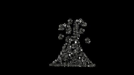 3d rendering mechanical parts in shape of symbol of volcano isolated on black background