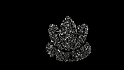 3d rendering mechanical parts in shape of symbol of water lilly isolated on black background
