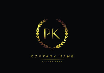 Alphabet letters PK monogram logo, gold color, luxury style - obrazy, fototapety, plakaty