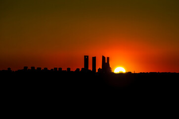 sunset over the four towers of Madrid