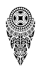  Tattoo sketch maori style for leg or shoulder with turtle, sun symbols face and swastika. - obrazy, fototapety, plakaty