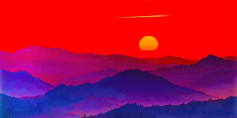 Poster zonsondergang over bergen © reznik_val