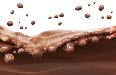 Chocolate splash, food and drink illustration, wave chocolate background, 3d rendering
