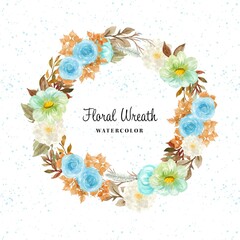 Pretty Watercolor Floral Wreath with Autumn Flowers