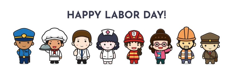 Obraz na płótnie Canvas Set of cute job character celebrate labor day cartoon icon vector illustration