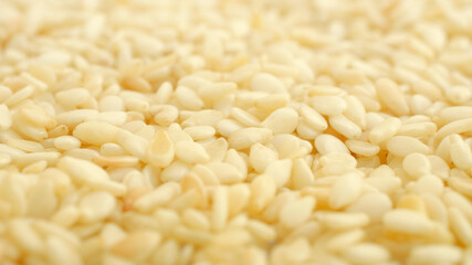 Background from sesame seeds, gergelim, top view, texture. Close-up of sesame seeds or gergelim. Sesamum indicum. Use as a background. Sesame seeds background, gergelim.