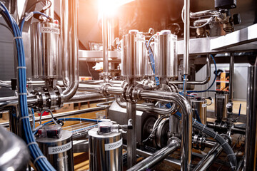 Pipes and fittings at a craft modern brewery