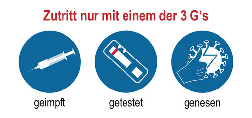 Hinweisschilder mit den 3 G's der Coronaschutzverordnung.