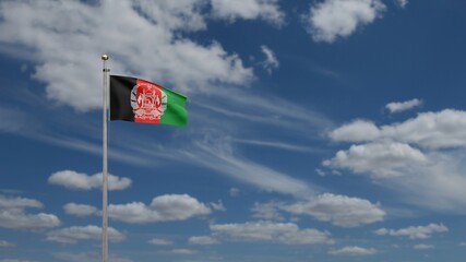 3D, Afghan flag waving on wind. Close up of Afghanistan banner blowing soft silk