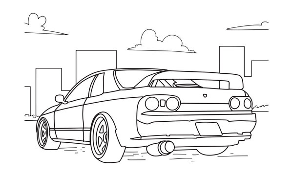 car vehicle line art sketch drawing illustration for coloring book
