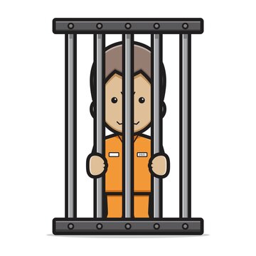 recommend clip art: Cute prisoner character in jail cartoon vector icon illustration