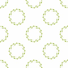 Pattern with a wreath of branch, green leaves, isolated on a white background.