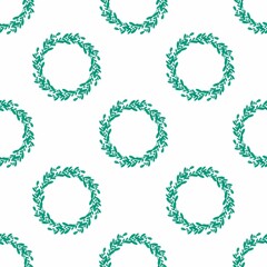 Pattern with a wreath of branch, green leaves, isolated on a white background.