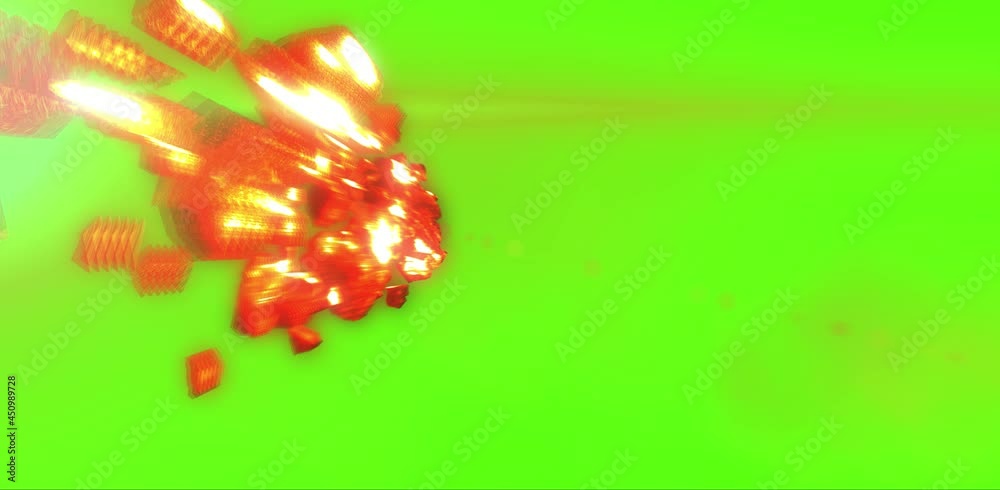 Wall mural asteroid meteor burning on green background, realistic vision meteor burning on fire in fast speed m