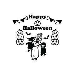 ハロウィン　カット　素材  白黒　イラスト