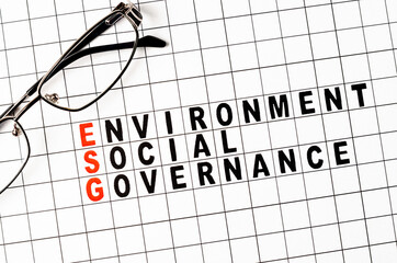 ESG. Environmental social and governance business concept. Text on paper.