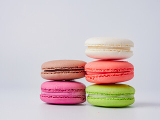 colorful macaroons isolated on white background closeup