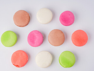 colorful macaroons isolated on white background closeup
