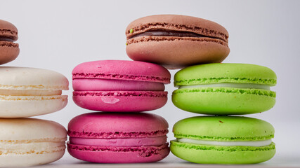 colorful macaroons isolated on white background closeup