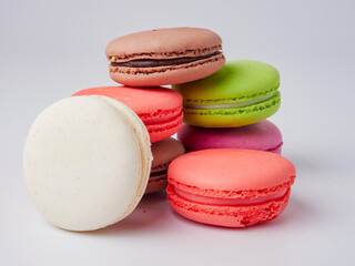 colorful macaroons isolated on white background closeup