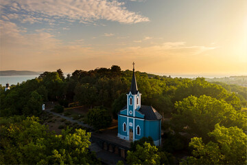 Ble chapel in Balatonboglar Hungary. The chapel it has on the Saint Erzsebet park next to red...