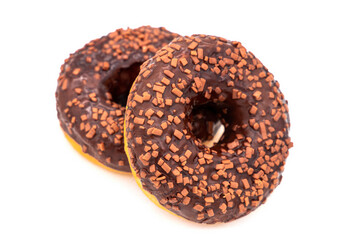 Donuts with chocolate icing isolated on a white background