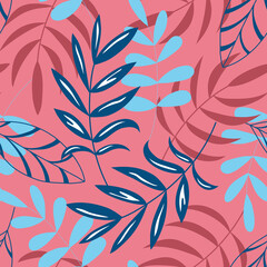 Hand drawn seamless pattern with leaves. Endless background. Illustration in vector.