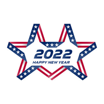 Vector flyer with USA flag colors and symbols. Happy New Year 2022. Original image for a new year's greeting card.