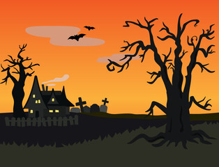 Fototapeta premium ハロウィーンをイメージした夕暮れの風景