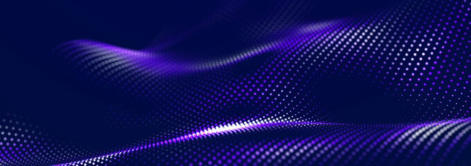 Beautiful curved wave on a dark background. Digital technology background. Concept of network. 3D