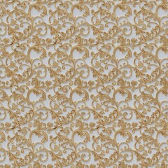 Gold floral ornament on white background. Seamless pattern. - 451000903
