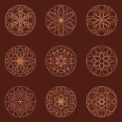 Sepia Sacred Geometry Hexagon Mandala Seamless Pattern