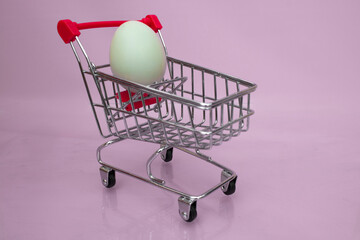 Chicken egg in a supermarket cart. Food, 