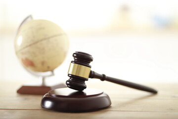 Gavel with globe.Law concept