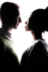 contrast silhouette portrait isolated on white