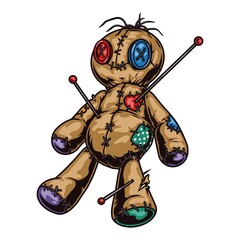 Colorful voodoo doll with needles - obrazy, fototapety, plakaty