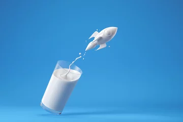 Rolgordijnen Splash of milk in form of rocket shape, with clipping path. 3D illustration. © Anusorn