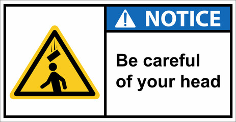 Please be careful of things falling into your head.Notice sign.